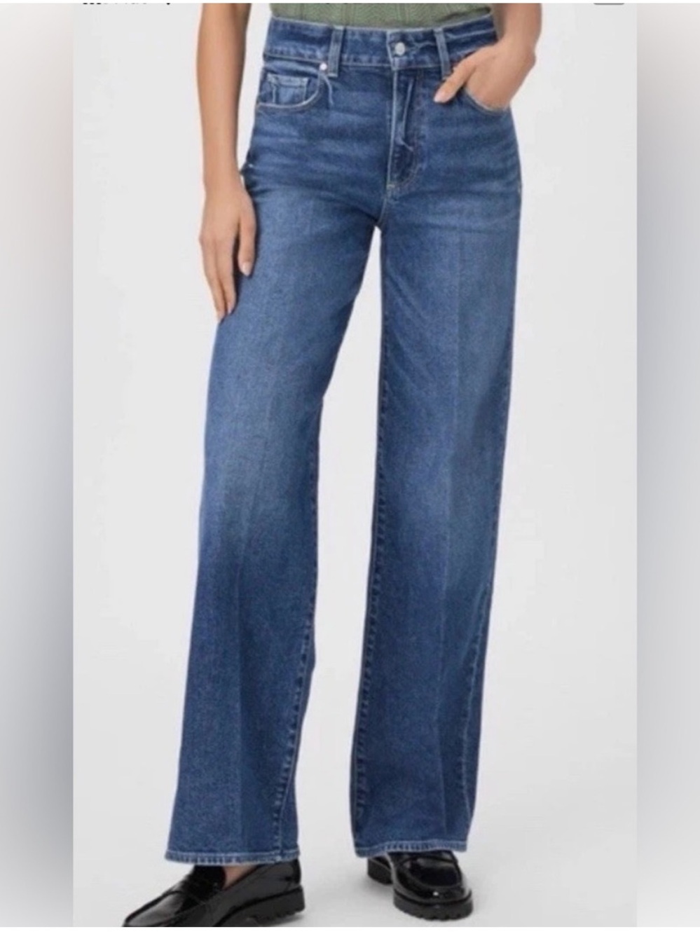 NWT PAIGE Anthropologie Sasha High Rise  Wide Leg Jeans Blue Size 29 x 32